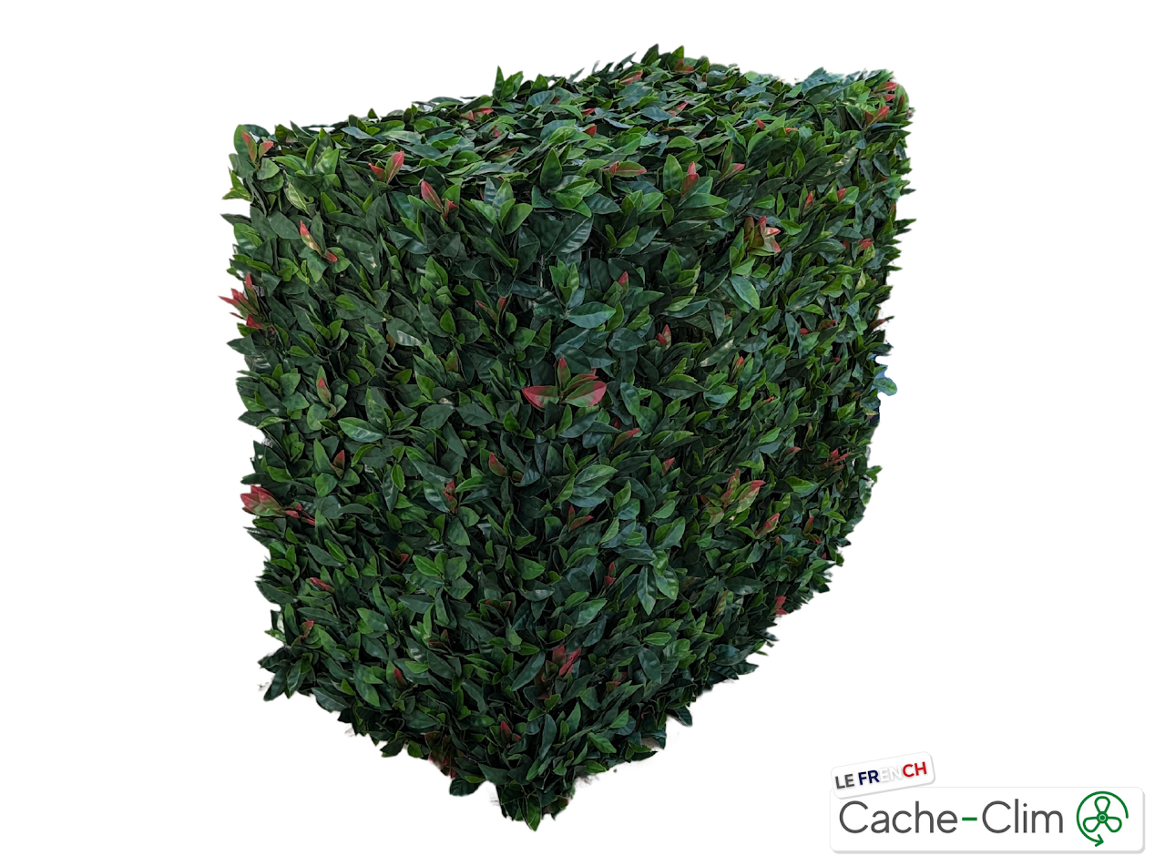 Cache pompe à chaleur en feuillage artificiel CACHE-CLIM, gamme végétale, imitant un buisson taillé